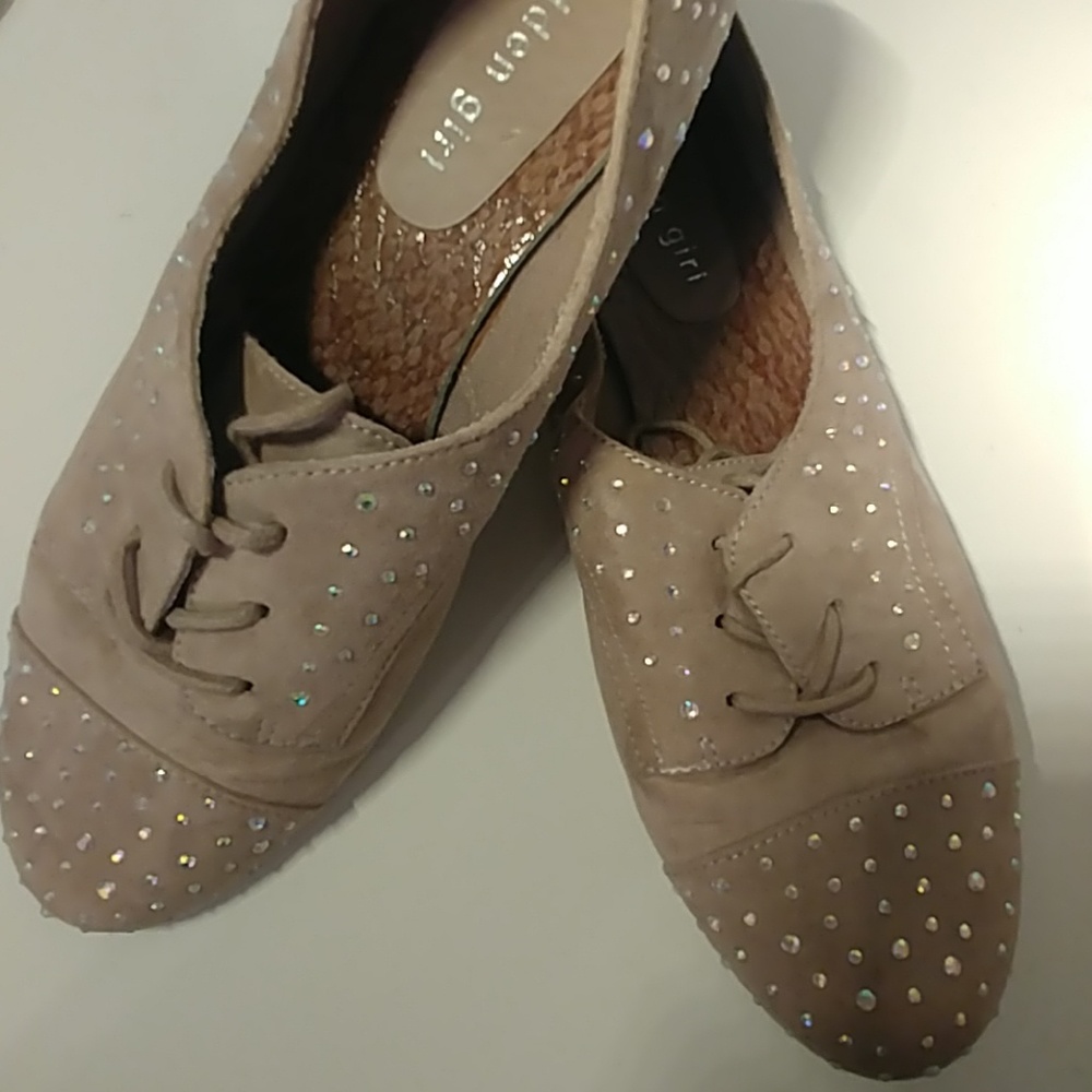 Madden girl rhinestoned lace up flats